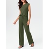 image:imageImily Bela Womens 2 Piece Outfits Sleeveless Ribbed Knit Tops Wide Leg Pants Summer Vacation Sweater Matching Lounge SetsArmy Green