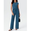 image:imageImily Bela Womens 2 Piece Outfits Sleeveless Ribbed Knit Tops Wide Leg Pants Summer Vacation Sweater Matching Lounge SetsBlue