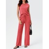 image:imageImily Bela Womens 2 Piece Outfits Sleeveless Ribbed Knit Tops Wide Leg Pants Summer Vacation Sweater Matching Lounge SetsWatermelon Red
