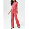 image:imageImily Bela Womens 2 Piece Outfits Sleeveless Ribbed Knit Tops Wide Leg Pants Summer Vacation Sweater Matching Lounge SetsWatermelon Red