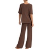 image:imageImily Bela Womens Summer 2 Piece Swimsuit Cover up Crochet Knit Cardigan Tops Long Pants Set Bathing Suit Beach OutfitBrown
