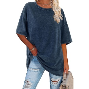 image:imageImily Bela Oversized TShirts for Women Vintage Washed Cotton Short Sleeve Tees Crewneck Loose Casual Basic Tunic TopsWashed Blue