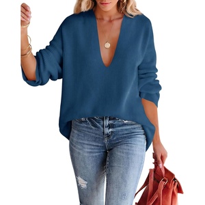 image:imageImily Bela Womens Oversized Deep V Neck Sweaters Sexy Long Sleeve Tunic Sweater Knitted Dressy Pullover Jumper
