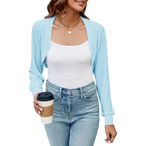 image:imageImily Bela Womens Summer Cropped Cardigan Casual Long Sleeve Knit Sweaters Open Front Bolero Shrugs for Dresses Light Blue