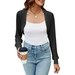 image:imageImily Bela Womens Summer Cropped Cardigan Casual Long Sleeve Lightweight Knit Sweaters Open Front Bolero Shrugs for DressesBlack