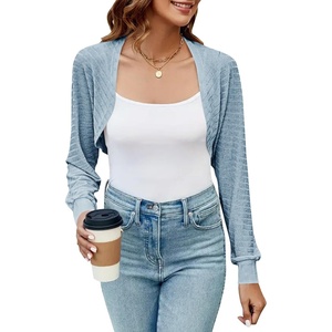 image:imageImily Bela Womens Summer Cropped Cardigan Casual Long Sleeve Lightweight Knit Sweaters Open Front Bolero Shrugs for DressesLight Blue