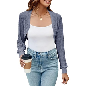 image:imageImily Bela Womens Summer Cropped Cardigan Casual Long Sleeve Lightweight Knit Sweaters Open Front Bolero Shrugs for DressesNavy Blue