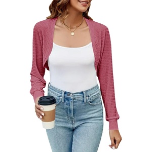 image:imageImily Bela Womens Summer Cropped Cardigan Casual Long Sleeve Lightweight Knit Sweaters Open Front Bolero Shrugs for DressesWine Red