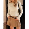 image:imageImily Bela Womens See Through Shirt Crewneck Long Sleeve Y2K Knitted Casual Blouse TopsBeige