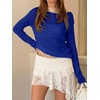 image:imageImily Bela Womens See Through Shirt Crewneck Long Sleeve Y2K Knitted Casual Blouse TopsNavy