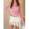 image:imageImily Bela Womens See Through Shirt Crewneck Long Sleeve Y2K Knitted Casual Blouse TopsPink