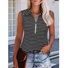 image:imageImily Bela Womens Summer Sleeveless Tank Tops Zipper V Neck Ribbed Dressy Casual Blouses Loose Business Polo ShirtsBlack Stripe