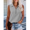image:imageImily Bela Womens Summer Sleeveless Tank Tops Zipper V Neck Ribbed Dressy Casual Blouses Loose Business Polo ShirtsGrey Stripes