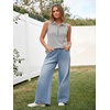 image:imageImily Bela Womens Summer Sleeveless Tank Tops Zipper V Neck Ribbed Dressy Casual Blouses Loose Business Polo ShirtsGrey Stripes