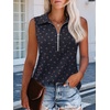 image:imageImily Bela Womens Summer Sleeveless Tank Tops Zipper V Neck Ribbed Dressy Casual Blouses Loose Business Polo ShirtsNavy Flower