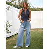 image:imageImily Bela Womens Summer Sleeveless Tank Tops Zipper V Neck Ribbed Dressy Casual Blouses Loose Business Polo ShirtsNavy Flower