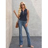 image:imageImily Bela Womens Summer Sleeveless Tank Tops Zipper V Neck Ribbed Dressy Casual Blouses Loose Business Polo ShirtsNavy Flower