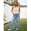 image:imageImily Bela Womens Summer Sleeveless Tank Tops Zipper V Neck Ribbed Dressy Casual Blouses Loose Business Polo ShirtsWave Point Color