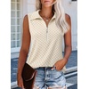 image:imageImily Bela Womens Summer Sleeveless Tank Tops Zipper V Neck Ribbed Dressy Casual Blouses Loose Business Polo ShirtsWave Point Color