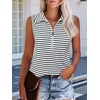 image:imageImily Bela Womens Summer Sleeveless Tank Tops Zipper V Neck Ribbed Dressy Casual Blouses Loose Business Polo ShirtsWhite Stripe