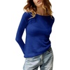 image:imageImily Bela Womens See Through Shirt Crewneck Long Sleeve Y2K Knitted Casual Blouse TopsNavy