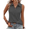 image:imageImily Bela Womens Summer Sleeveless Tank Tops Zipper V Neck Ribbed Dressy Casual Blouses Loose Business Polo ShirtsBlack Stripe