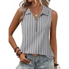 image:imageImily Bela Womens Summer Sleeveless Tank Tops Zipper V Neck Ribbed Dressy Casual Blouses Loose Business Polo ShirtsGrey Stripes