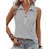 image:imageImily Bela Womens Summer Sleeveless Tank Tops Zipper V Neck Ribbed Dressy Casual Blouses Loose Business Polo ShirtsWhite Stripe