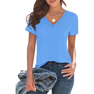 image:imageImily Bela Womens V Neck Short Sleeve TShirt Casual Basic Soft Tee Shirts Summer Everyday Tops 2026Blue