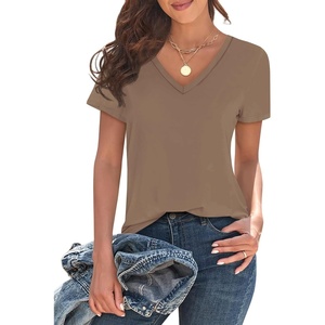 image:imageImily Bela Womens V Neck Short Sleeve TShirt Casual Basic Soft Tee Shirts Summer Everyday Tops 2026Coffee