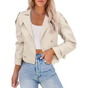 image:imageImily Bela Womens Lapel Trench Coat Double Breasted Cropped Jacket Casual Outwear with Belt
