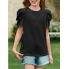 image:imageImily Bela Kids Girls Puff Short Sleeve Tops Summer Casual Crewneck Fashion T Shirts 514 YearsBlack