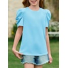 image:imageImily Bela Kids Girls Puff Short Sleeve Tops Summer Casual Crewneck Fashion T Shirts 514 YearsLight Blue