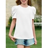 image:imageImily Bela Kids Girls Puff Short Sleeve Tops Summer Casual Crewneck Fashion T Shirts 514 YearsWhite