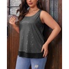 image:imageImily Bela Womens Plus Size Sequin Tank Tops Summer Scoop Neck Sleeveless TShirts Tops Sexy Sparkle Shimmer Tunic TopsSilver
