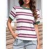 image:imageImily Bela Womens Summer Tops 2026 Striped Color Block Short Puff Sleeve T Shirt Casual Crewneck Loose Basic Tee Light Pink