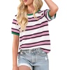 image:imageImily Bela Womens Summer Tops 2026 Striped Color Block Short Puff Sleeve T Shirt Casual Crewneck Loose Basic Tee Light Pink