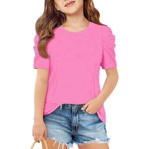 image:imageImily Bela Kids Girls Puff Short Sleeve Tops Summer Casual Crewneck Fashion T Shirts 514 YearsBright Pink