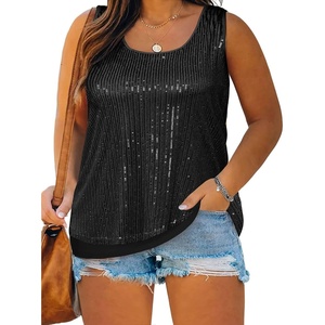 image:imageImily Bela Womens Plus Size Sequin Tank Tops Summer Scoop Neck Sleeveless TShirts Tops Sexy Sparkle Shimmer Tunic TopsBlack