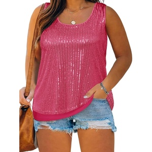 image:imageImily Bela Womens Plus Size Sequin Tank Tops Summer Scoop Neck Sleeveless TShirts Tops Sexy Sparkle Shimmer Tunic TopsRose Red