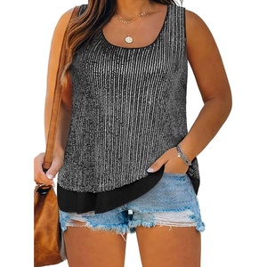 image:imageImily Bela Womens Plus Size Sequin Tank Tops Summer Scoop Neck Sleeveless TShirts Tops Sexy Sparkle Shimmer Tunic TopsSilver