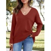 image:imageImily Bela Womens Oversized Deep V Neck Sweaters Sexy Long Sleeve Tunic Sweater Knitted Dressy Pullover JumperBrick Red