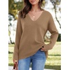 image:imageImily Bela Womens Oversized Deep V Neck Sweaters Sexy Long Sleeve Tunic Sweater Knitted Dressy Pullover JumperKhaki