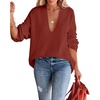 image:imageImily Bela Womens Oversized Deep V Neck Sweaters Sexy Long Sleeve Tunic Sweater Knitted Dressy Pullover JumperBrick Red