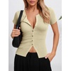 image:imageImily Bela Womens Short Sleeve Y2K Summer Tops Button Down Tshirt Ribbed Knit Slim Fit Sweater Cropped CardiganApricot