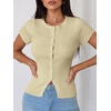 image:imageImily Bela Womens Short Sleeve Y2K Summer Tops Button Down Tshirt Ribbed Knit Slim Fit Sweater Cropped CardiganApricot