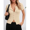 image:imageImily Bela Womens Short Sleeve Y2K Summer Tops Button Down Tshirt Ribbed Knit Slim Fit Sweater Cropped CardiganBeige