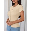 image:imageImily Bela Womens Short Sleeve Y2K Summer Tops Button Down Tshirt Ribbed Knit Slim Fit Sweater Cropped CardiganBeige