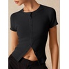 image:imageImily Bela Womens Short Sleeve Y2K Summer Tops Button Down Tshirt Ribbed Knit Slim Fit Sweater Cropped CardiganBlack