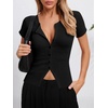 image:imageImily Bela Womens Short Sleeve Y2K Summer Tops Button Down Tshirt Ribbed Knit Slim Fit Sweater Cropped CardiganBlack